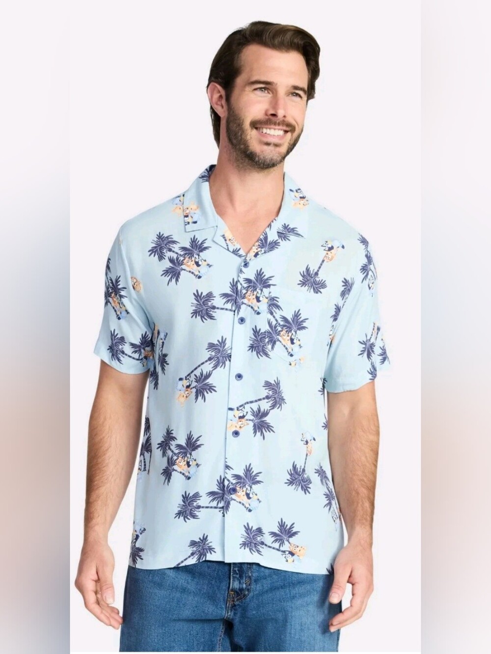 Bluey Men's Graphic Button-Up Shirt XS S M L XXL MEASUREMENTS IN PICTURES